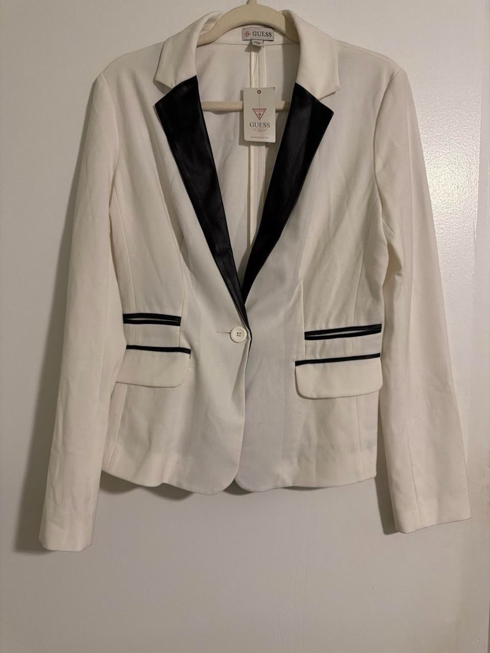 GUESS White Blazer with Black Trim and Lapel